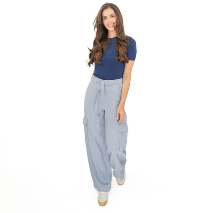 M&S Lyocell Cargo Trousers Blue-Quality Brands Outlet-