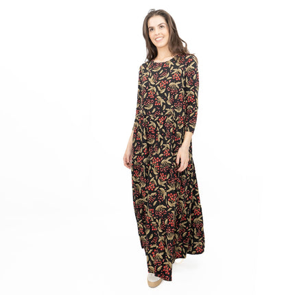 Seasalt Black Line Strokes Floral Midi Dress-Quality Brands Outlet-