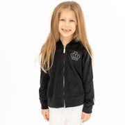 Lipsy Girl Kids Sequin Full Zip Black Velour Hoodies