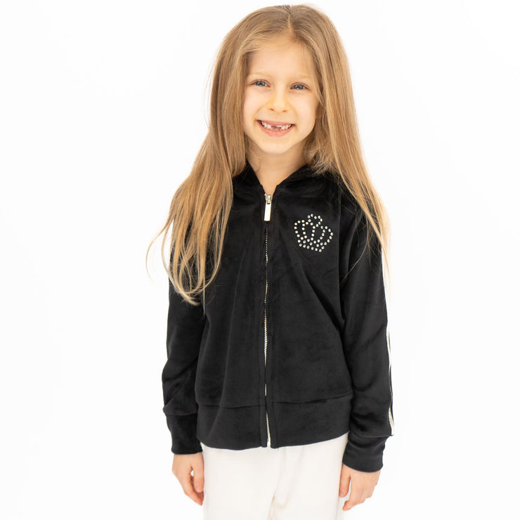 Lipsy Girl Kids Sequin Full Zip Black Velour Hoodies