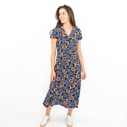 Seasalt Navy Sunflower Chapelle Jersey Midi Dress-Quality Brands Outlet-