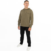 Men's Khaki Green Pockets Half Button Cotton Jersey Sweatshirts Hoodie Sweat Tops