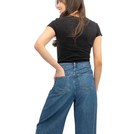 M&S Slouchy Wide Leg Jeans Medium Indigo Denim - Quality Brands Outlet