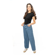 M&S Linen Blend Denim Wide Leg Blue Jeans