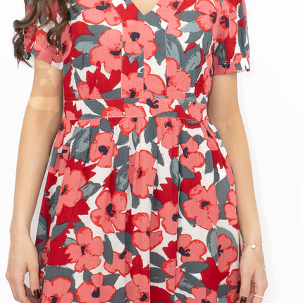 Seasalt Pink Birch Leaf Floral Short Sleeve Midi Dress-Quality Brands Outlet-