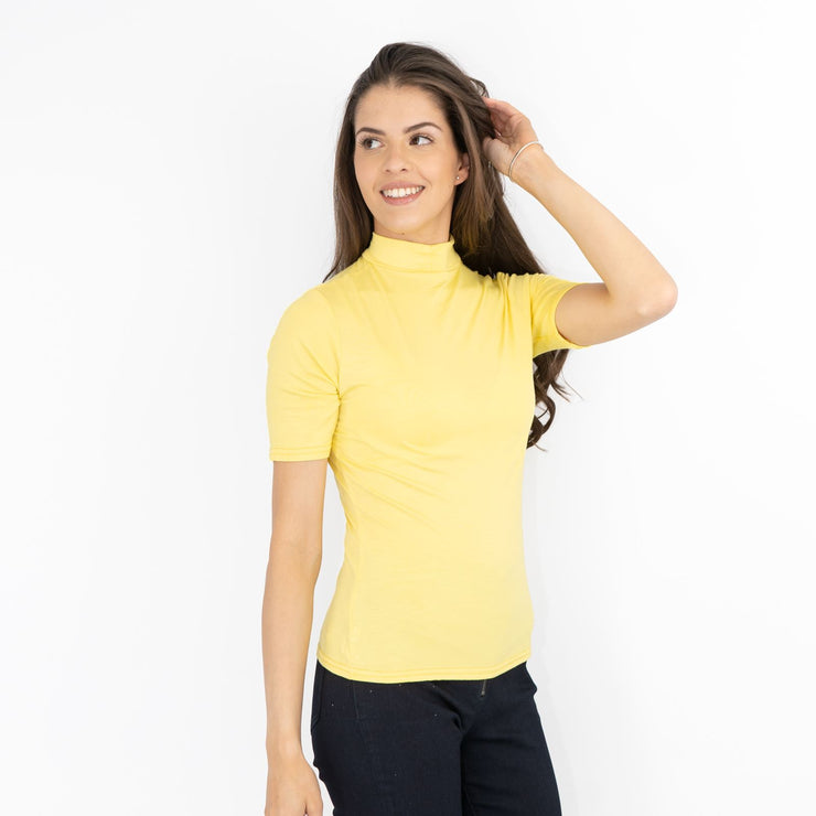 Karen Millen Yellow Short Sleeve Jersey Funnel Neck Top - Quality Brands Outlet