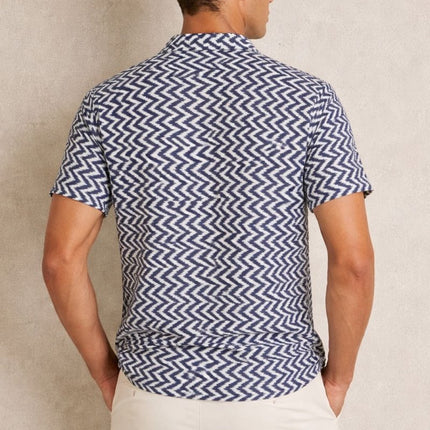 Mens Florida Chevron Print Shirt Cuban Collar Navy - Quality Brands Outlet