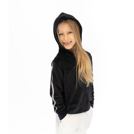 Lipsy Girl Kids Sequin Full Zip Black Velour Hoodies - Quality Brands Outlet