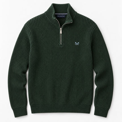 Mens Jumper Fisherman Rib Quarter-Zip – Green-Quality Brands Outlet-