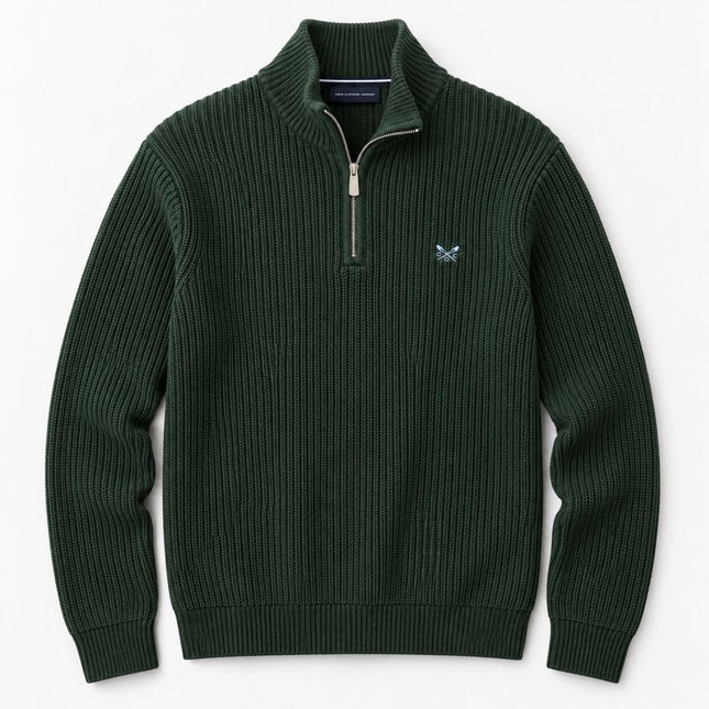 Mens Jumper Fisherman Rib Quarter-Zip – Green-Quality Brands Outlet-