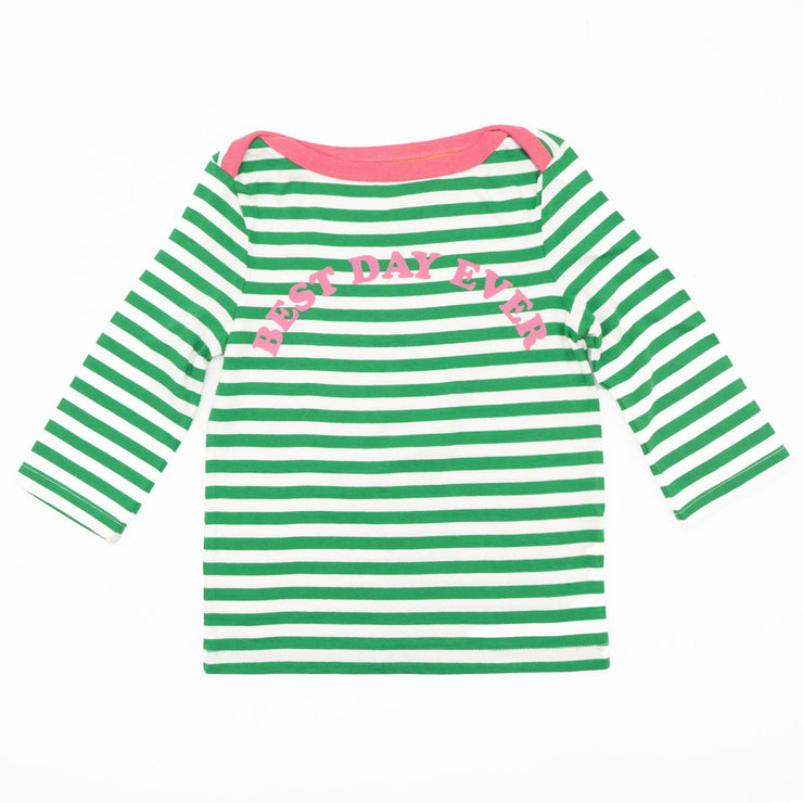 Mini Boden Girls Green Stripe Cotton Jersey Long Sleeve Tops