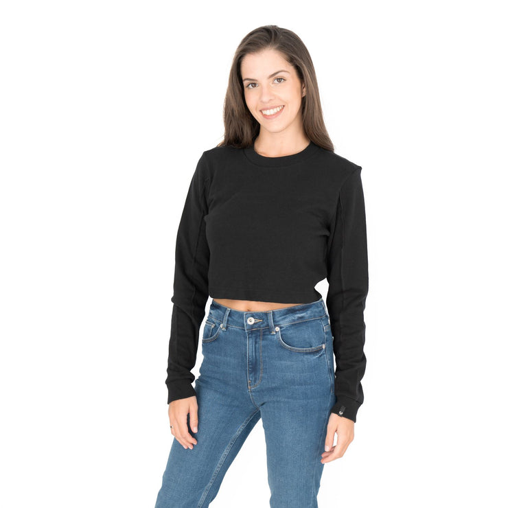 True Religion Black Soft Cotton Sweatshirt Long Sleeve Crop Tops