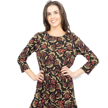 Seasalt Black Line Strokes Floral Midi Dress-Quality Brands Outlet-