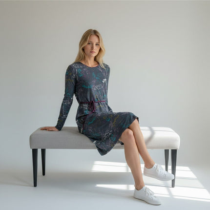 Mistral Pressed Flower Long Sleeve Casual Cotton Jersey Short Dress-Quality Brands Outlet-