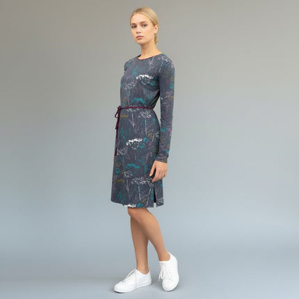 Mistral Pressed Flower Long Sleeve Casual Cotton Jersey Short Dress-Quality Brands Outlet-