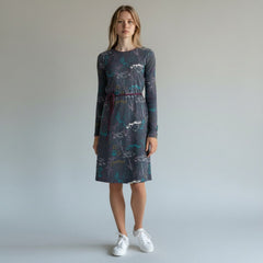 Mistral Pressed Flower Long Sleeve Casual Cotton Jersey Short Dress - Quality Brands Outlet