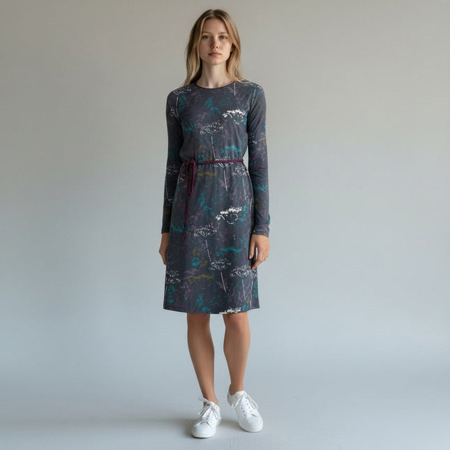 Mistral Pressed Flower Long Sleeve Casual Cotton Jersey Short Dress-Quality Brands Outlet-