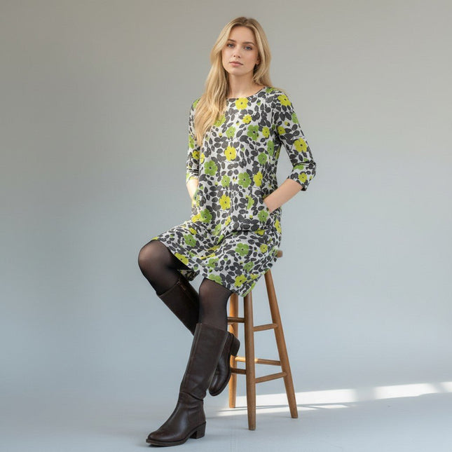 Seasalt Carwinnion Green Floral Print Lightweight 3/4 Sleeve Short Dress-Quality Brands Outlet-
