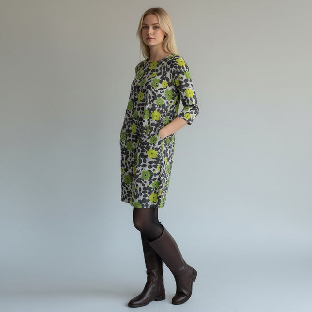 Seasalt Carwinnion Green Floral Print Lightweight 3/4 Sleeve Short Dress-Quality Brands Outlet-