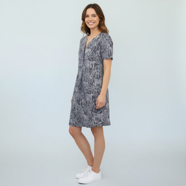 White Stuff Grey Short Sleeve Linen Floral Print Summer Dresses-Quality Brands Outlet-