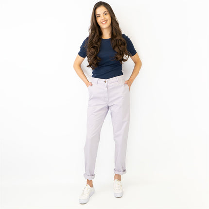M&S Cotton Rich Tapered Ankle Grazer Chinos Pale Lilac-Quality Brands Outlet-