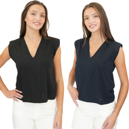 Dixie Cotton Shoulder - Pad V - Neck Top in Black - Quality Brands Outlet