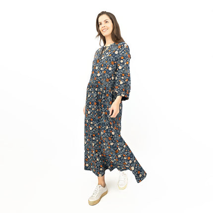 Seasalt Floral Navy Jersey Ankle Length Dress-Quality Brands Outlet-