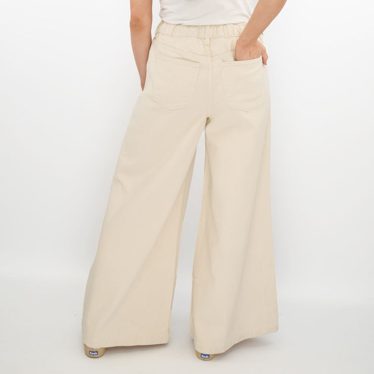 M&S Wide Leg Palazzo High Waist Jeans Ecru - Quality Brands Outlet