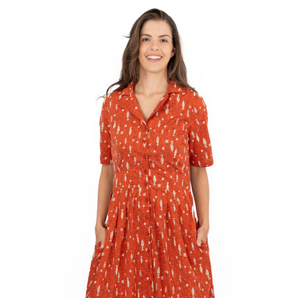 Seasalt Charlotte Orange Fish Short Sleeve Midi Fit & Flare Dress-Quality Brands Outlet-