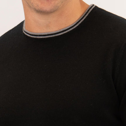 Nicole Farhi Mens Crew Neck Merino Wool Jumper Black-Quality Brands Outlet-
