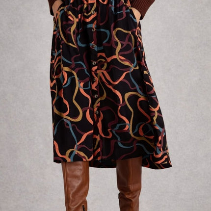White Stuff Heather Skirt Midi Black Prints-Quality Brands Outlet-