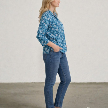 Seasalt Blue Wavecrest Shirts 3/4 Sleeve Collared - Quality Brands Outlet