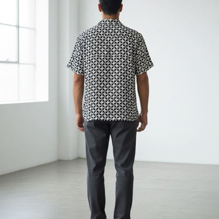 Mens Shirts Short Sleeve Navy Geo Print - Quality Brands Outlet