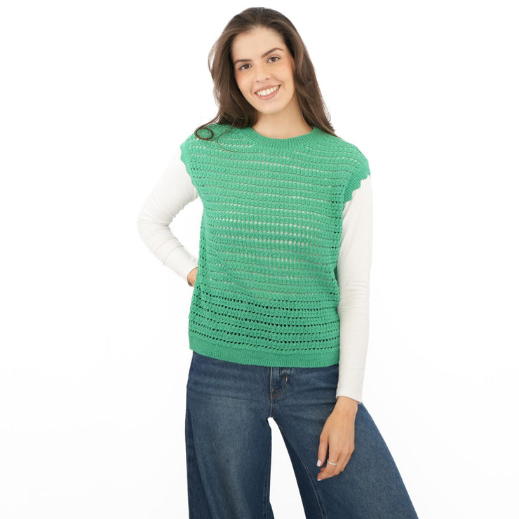 M&S Green Cotton Rich Striped Crochet Top - Quality Brands Outlet