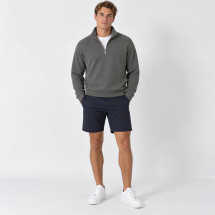 Mens Jumpers Half Zip Sole Textured Long Sleeve Tops – Sage Green