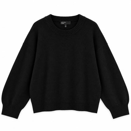 Womens Jumpers Relaxed Fit Crew Neck Knit Tops - Black