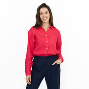 M&S Womens Fuschia Pure Linen Collared Blouse