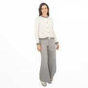 M&S Ivory Gold Button Cardigan Classic Textured Crew Neck - Quality Brands Outlet