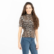 Karen Millen Short Sleeve Brown Leopard Print Top