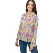 Seasalt Larissa Shirt Top Lino Foxglove Chalk Print - Quality Brands Outlet