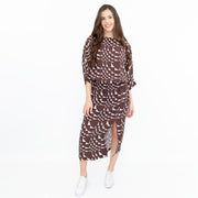 Jasper Conran Beau 3/4 Sleeve Brown Print Boat Neck Relaxed Fit Midi Dresses with Split and Pockets