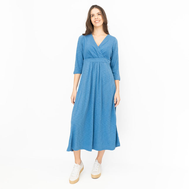Seasalt Solid Blue Chacewater Cross Wrap Jersey Midi Dress-Quality Brands Outlet-