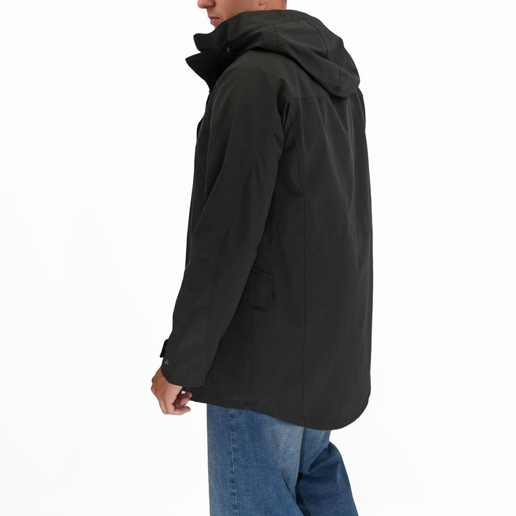 M&S Mac Raincoat Cotton Blend Hooded Black