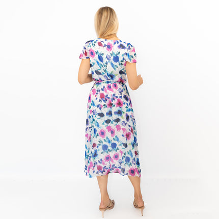 DKNY Midi Dress Floral Flutter Sleeve-Quality Brands Outlet-