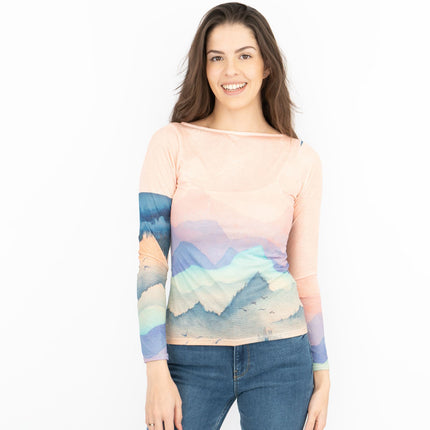Karen Millen Pink Landscape Boat Neck Long Sleeve Tops-Quality Brands Outlet-