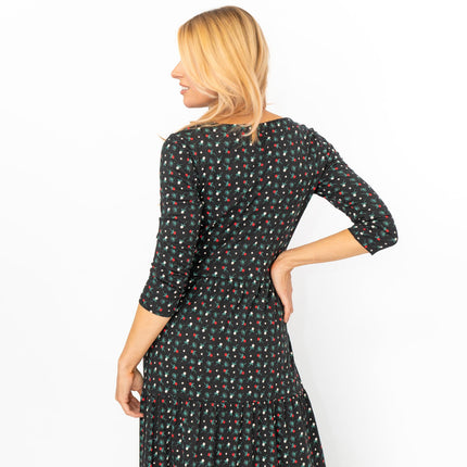 Seasalt Black Floral Line Strokes Midi Tiered Dress 3/4 Sleeve-Quality Brands Outlet-