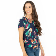 M&S Per Una Navy Floral Short Sleeve Summer Tops - Quality Brands Outlet