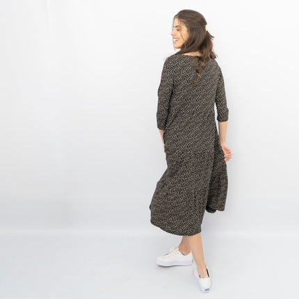 Seasalt Black Ditsy Cotton Strokes Jersey 3/4 Sleeves Knee Length Dresses