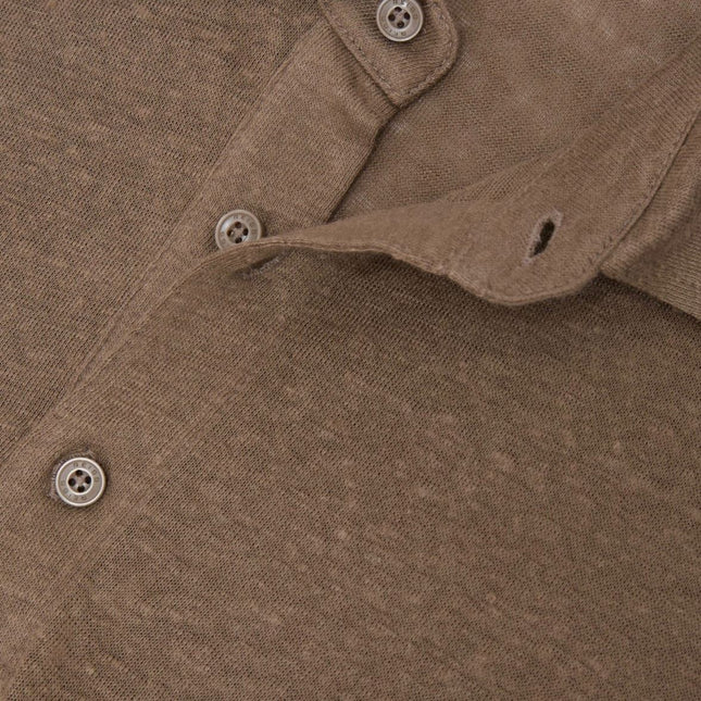Mens Tops Long Sleeve Pembroke Linen Knitted Polo - Brown