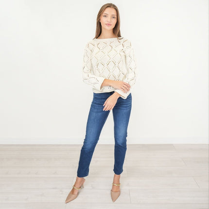 M&S Ivory Crochet Jumper Long Sleeve Tops - Quality Brands Outlet